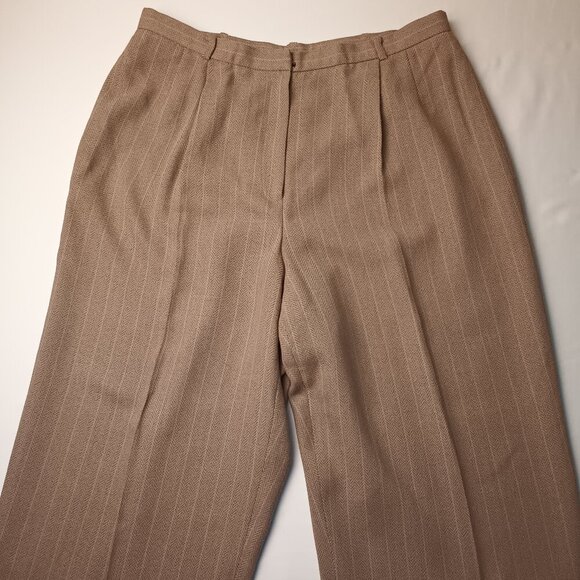 Liz Claiborne Trouser Pants Size 12 High Rise Tapered Leg Beige Herringbone - Picture 2 of 9